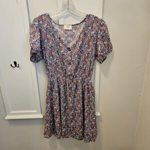Everly Floral Dress - Blue and Pink
